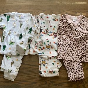 Hanna Anderson pajamas, set of 3 for $25. One on left is size 100 others are 110